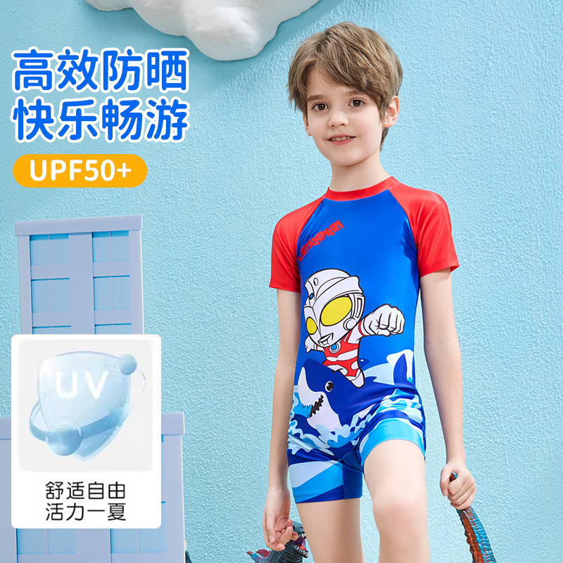 34042MY经典奥特曼儿童泳衣男孩新款男童连体泳装小中大童泳衣