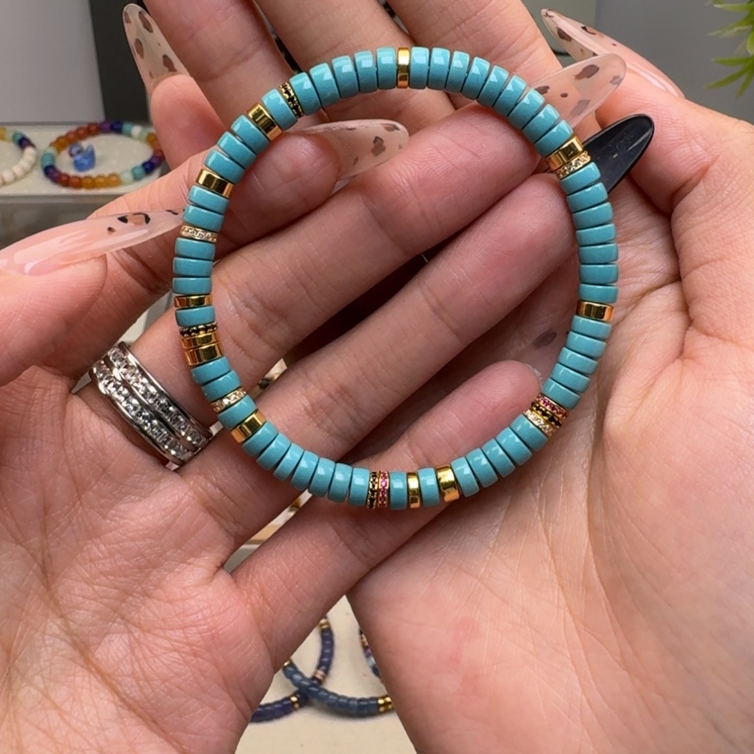 玛瑙/玉髓银S925镀金镶嵌手串5.5银钻绿松药片17.5手围