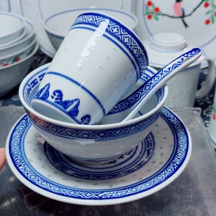 青花玲珑老玲珑四件套