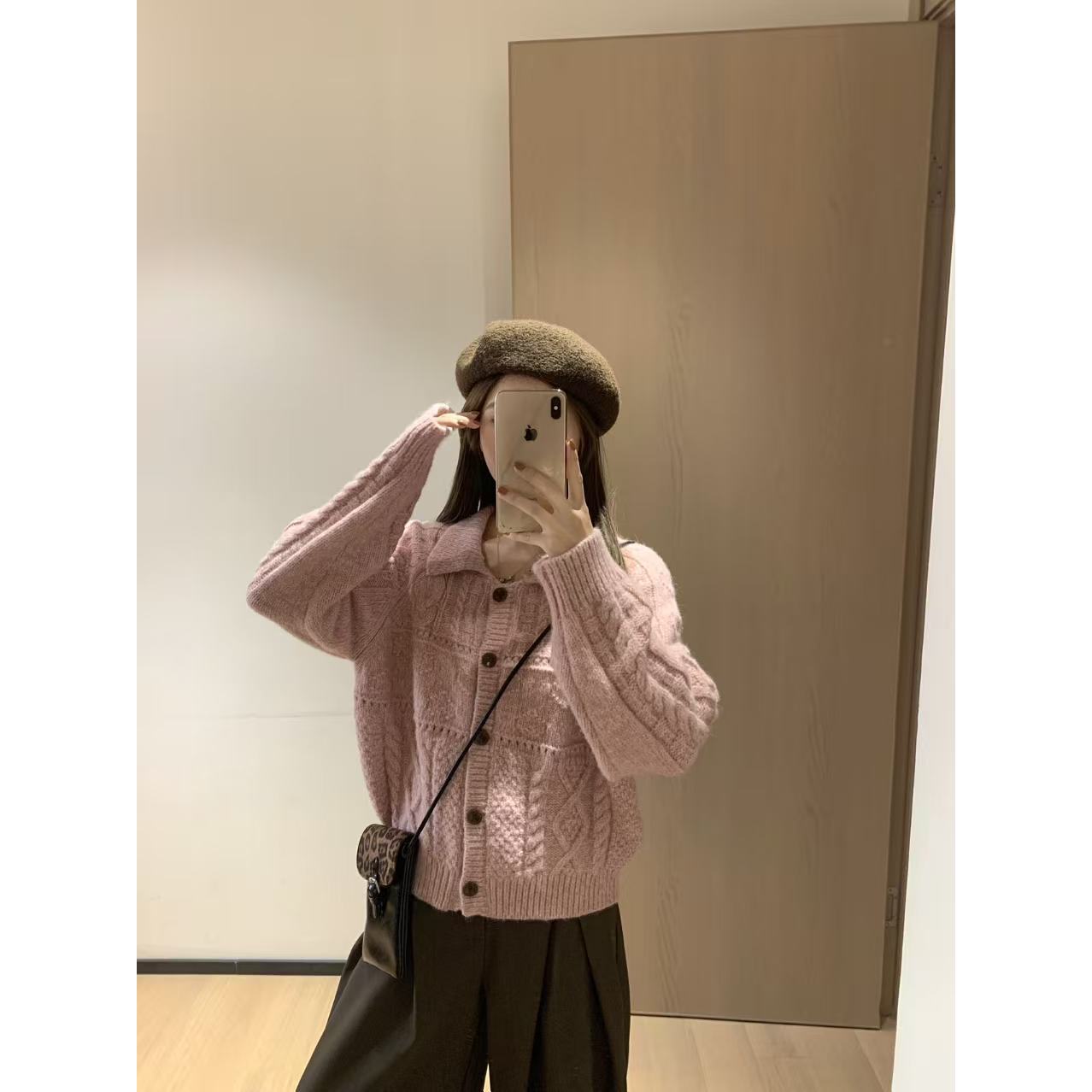 韩11韩系温柔麻花毛衣2025新款纽扣外套开衫毛衣250046