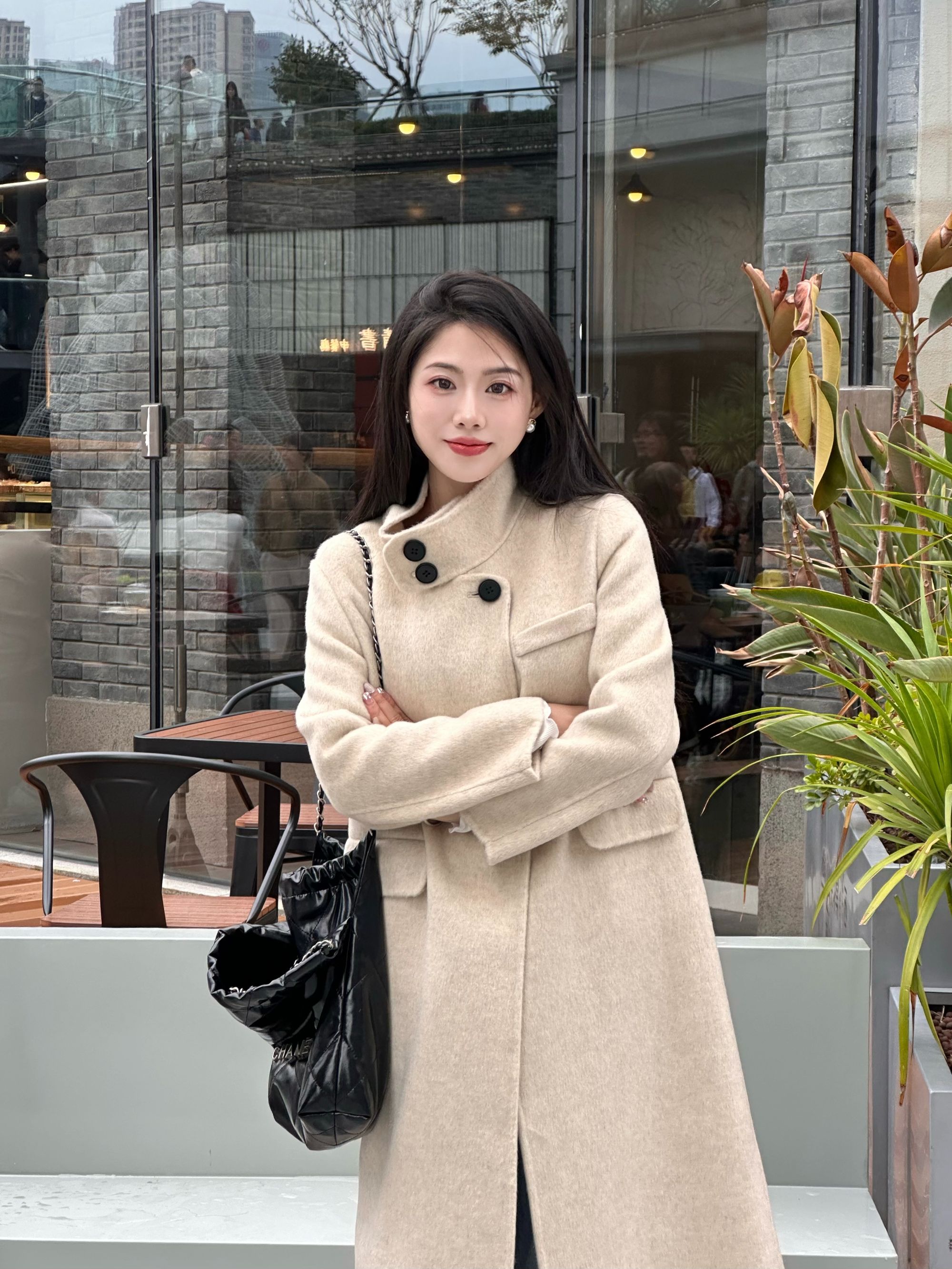 8018小个子定制【骆驼绒&桑蚕丝】秋冬羊毛大衣女士长款高领外套