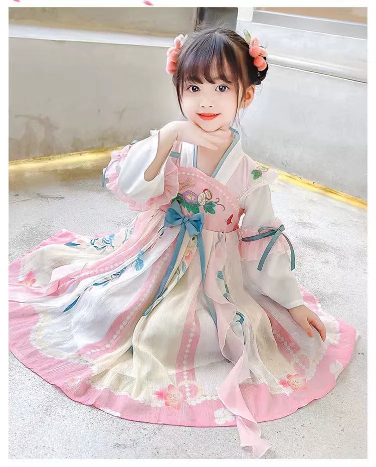 民族练功中国风春秋女汉服襦裙小女孩刺绣古风洋气洛丽塔仙女年服