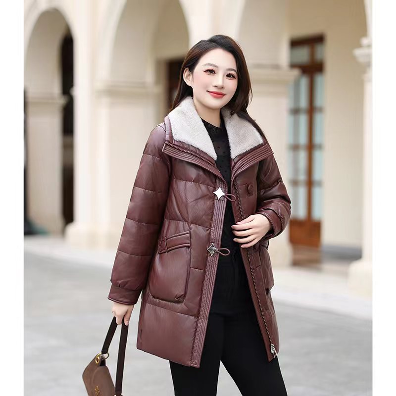 【奈娅定制】D501洋气时尚保暖皮鹅绒羽绒服女2025冬季新款羽绒外套