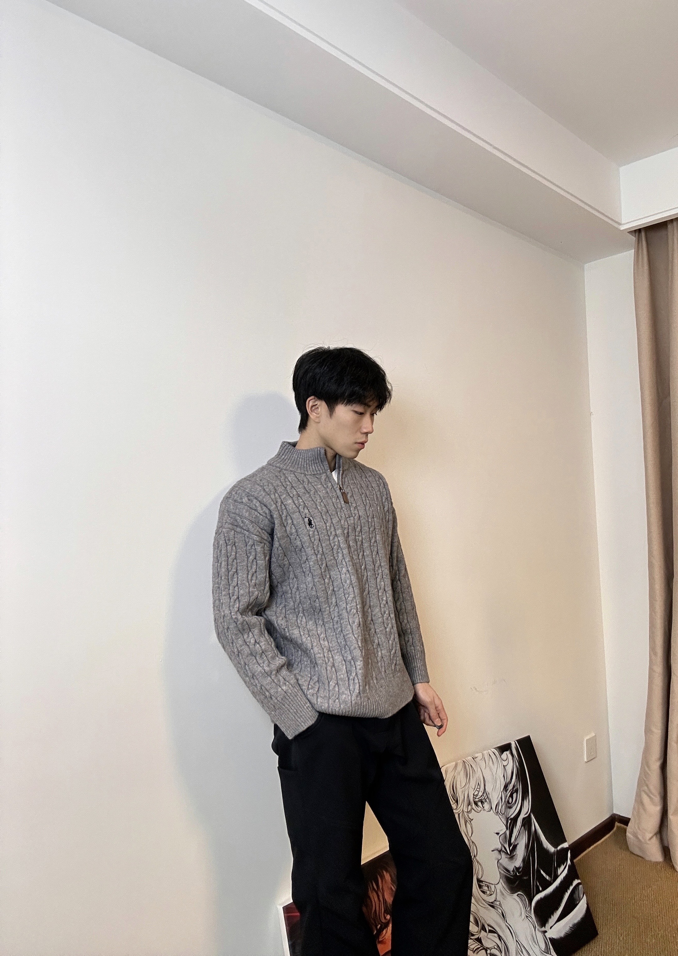 【IHILL】半高领拉链毛衣男加厚保暖宽松老钱针织毛衣