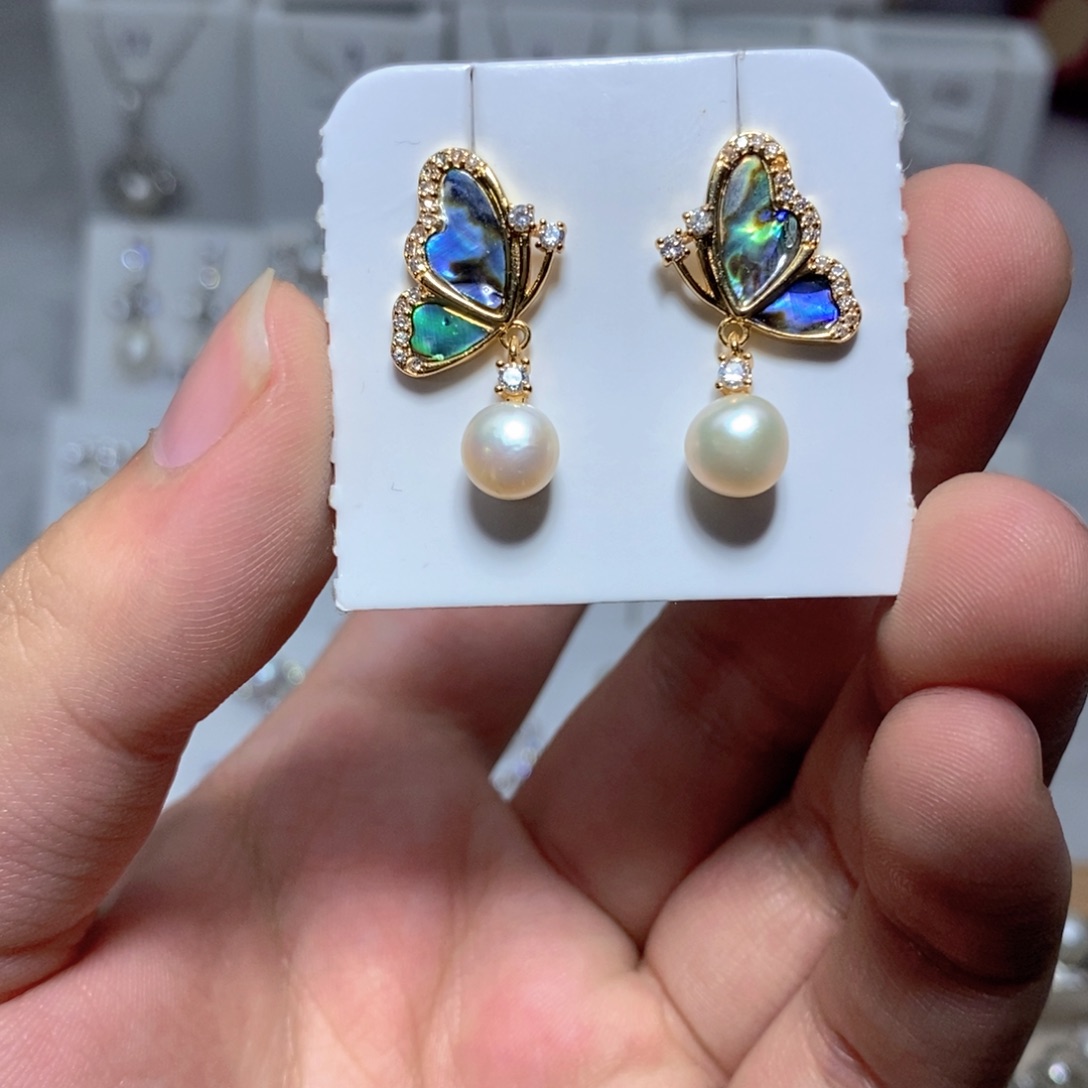 耳饰银S925镶嵌淡水珍珠