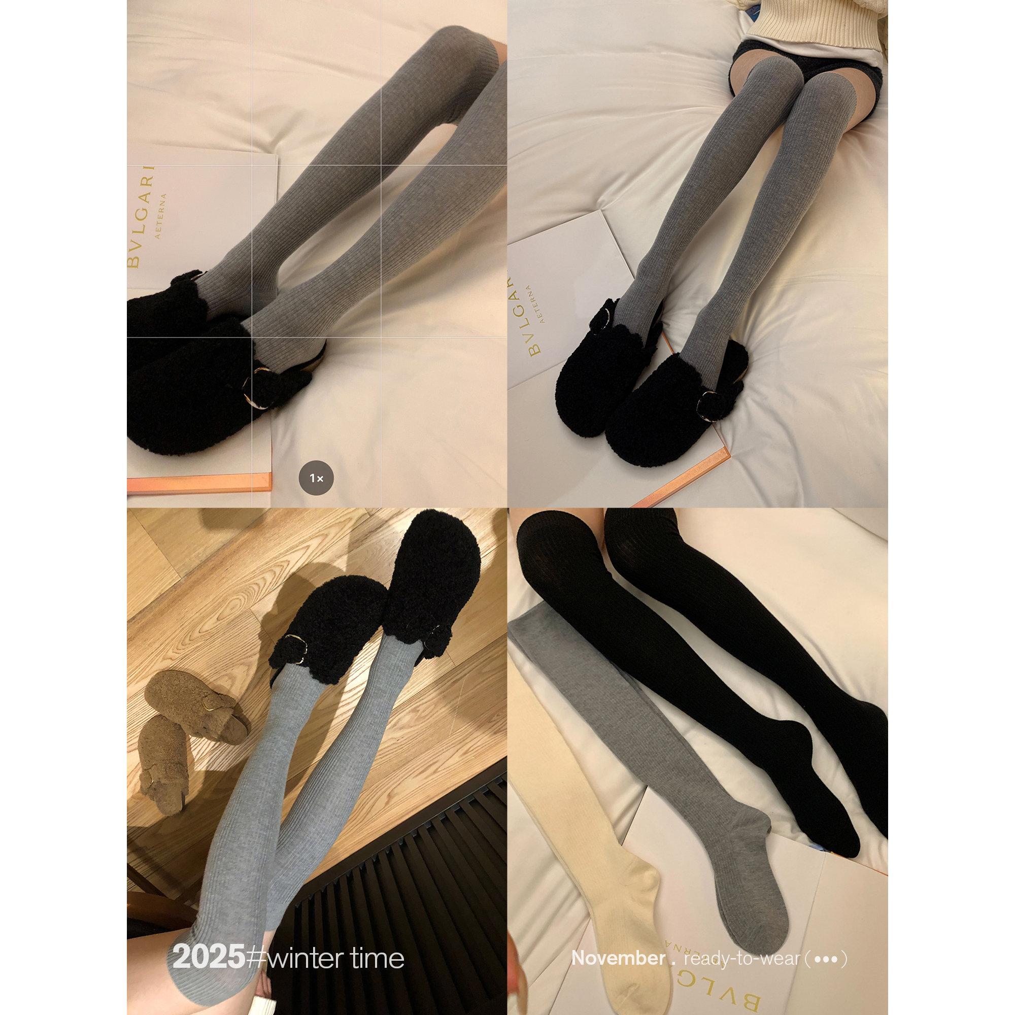 SUNONEONE 百搭纯色羊毛过膝袜女秋冬加厚保暖瘦腿长筒袜H1584S