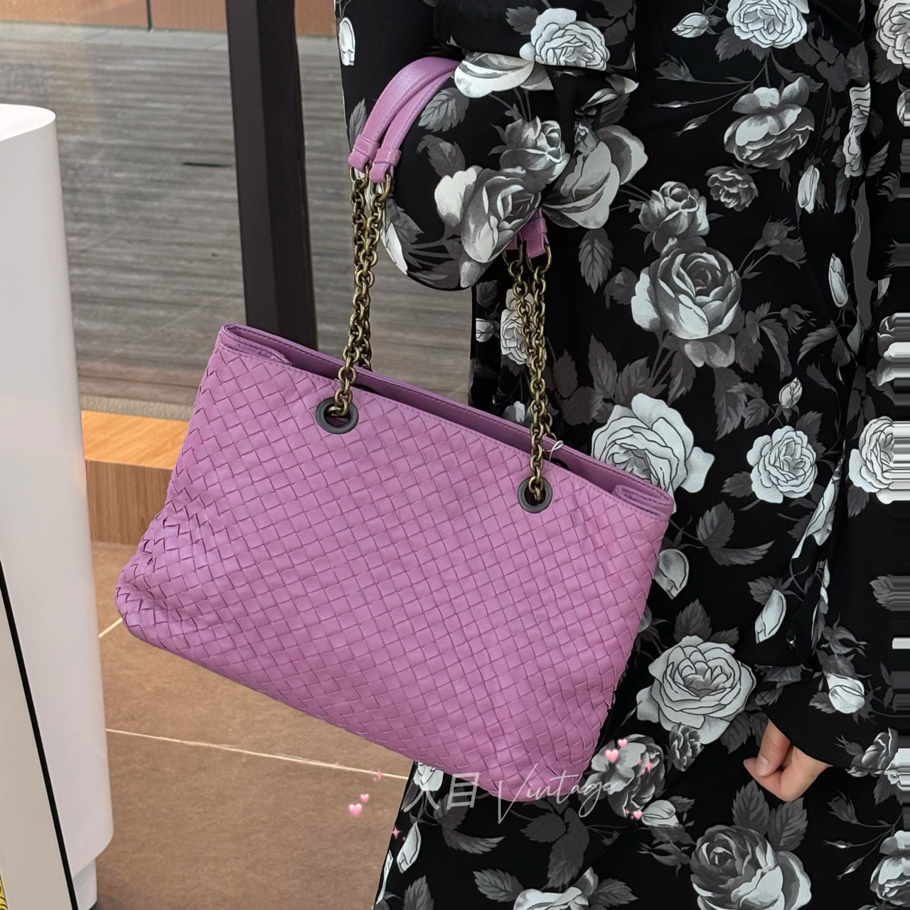 95新 BOTTEGA VENETA/葆蝶家 入目 葡萄紫手提tote手提包 93482