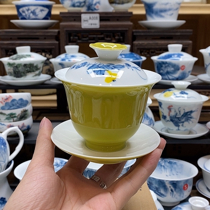 手绘葫芦果盖碗160cc釉下彩微瑕福利款