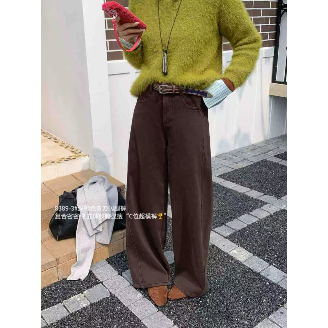 AWY 福（9ZV8389-3#）C位超模裤 加绒微弯刀阔腿牛仔裤12-2