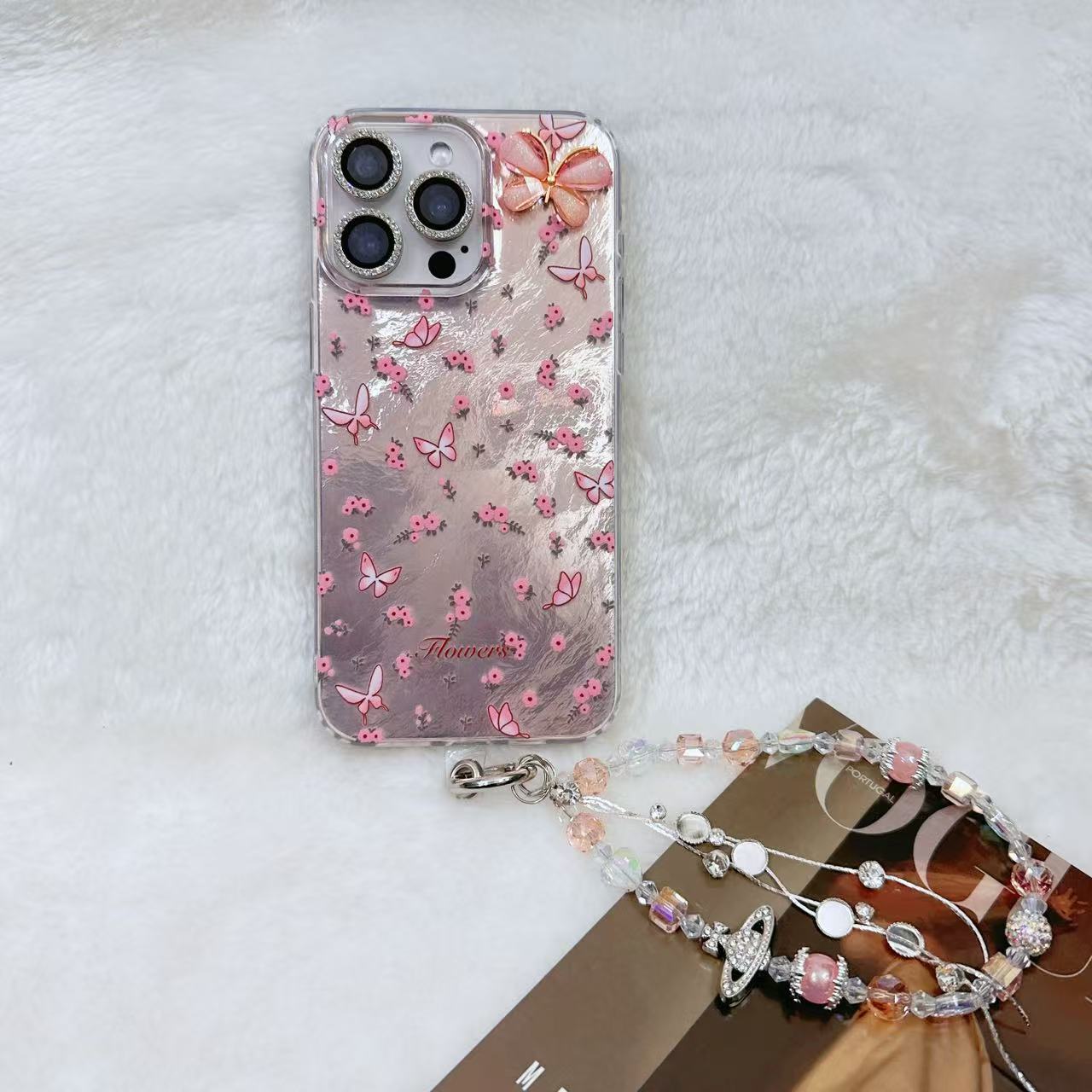 清新小花适用苹果16promax防摔粉色蝴蝶手机壳iphone15/14/13/12
