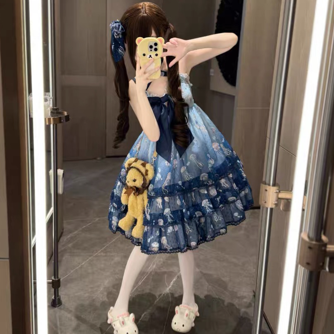 【小水母】现货秒发 兔耳工厂lolita洛丽塔jsk夏日雪纺连衣裙夏季