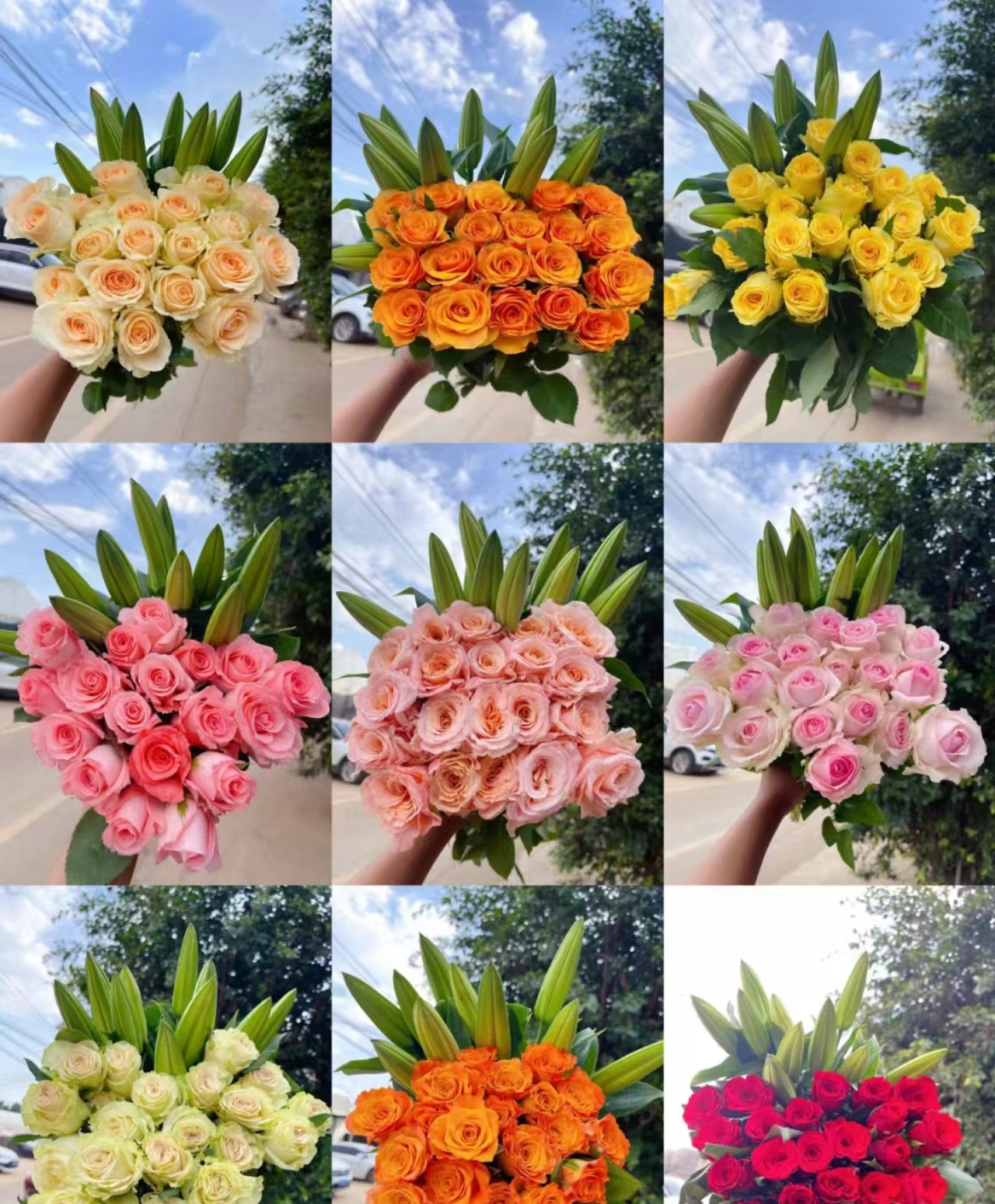 【玫瑰百合8件】戴安娜+红玫瑰+艾莎+香水百合折射苏菲洋桔梗紫玫瑰