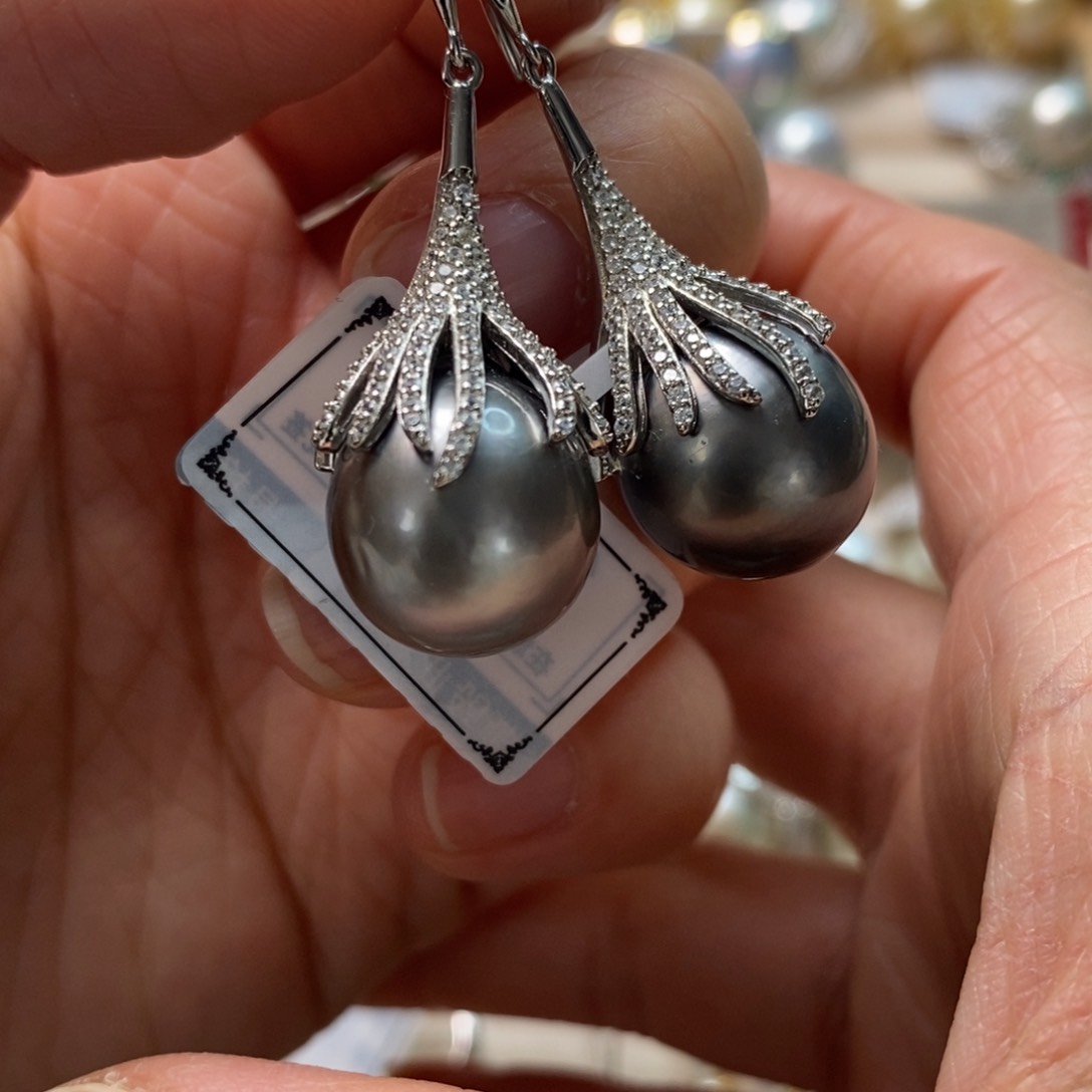 海水珍珠耳饰银S925镶嵌