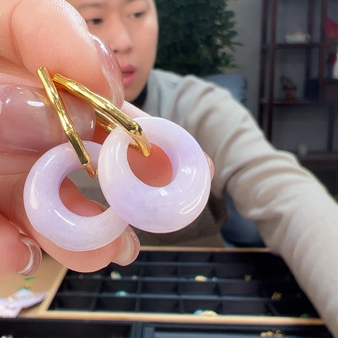 翡翠耳饰银S925镶嵌耳环57