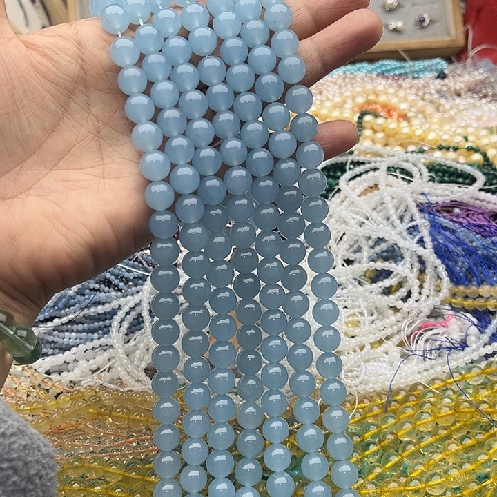 玛瑙/玉髓珠宝半成品未镶嵌一条10mm海蓝宝