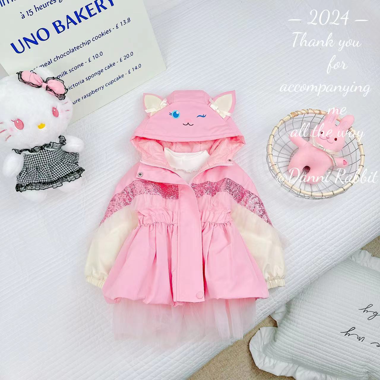 2024冬季新品网红洋气女童网纱拼接连帽棉服汉服外套 D-P45