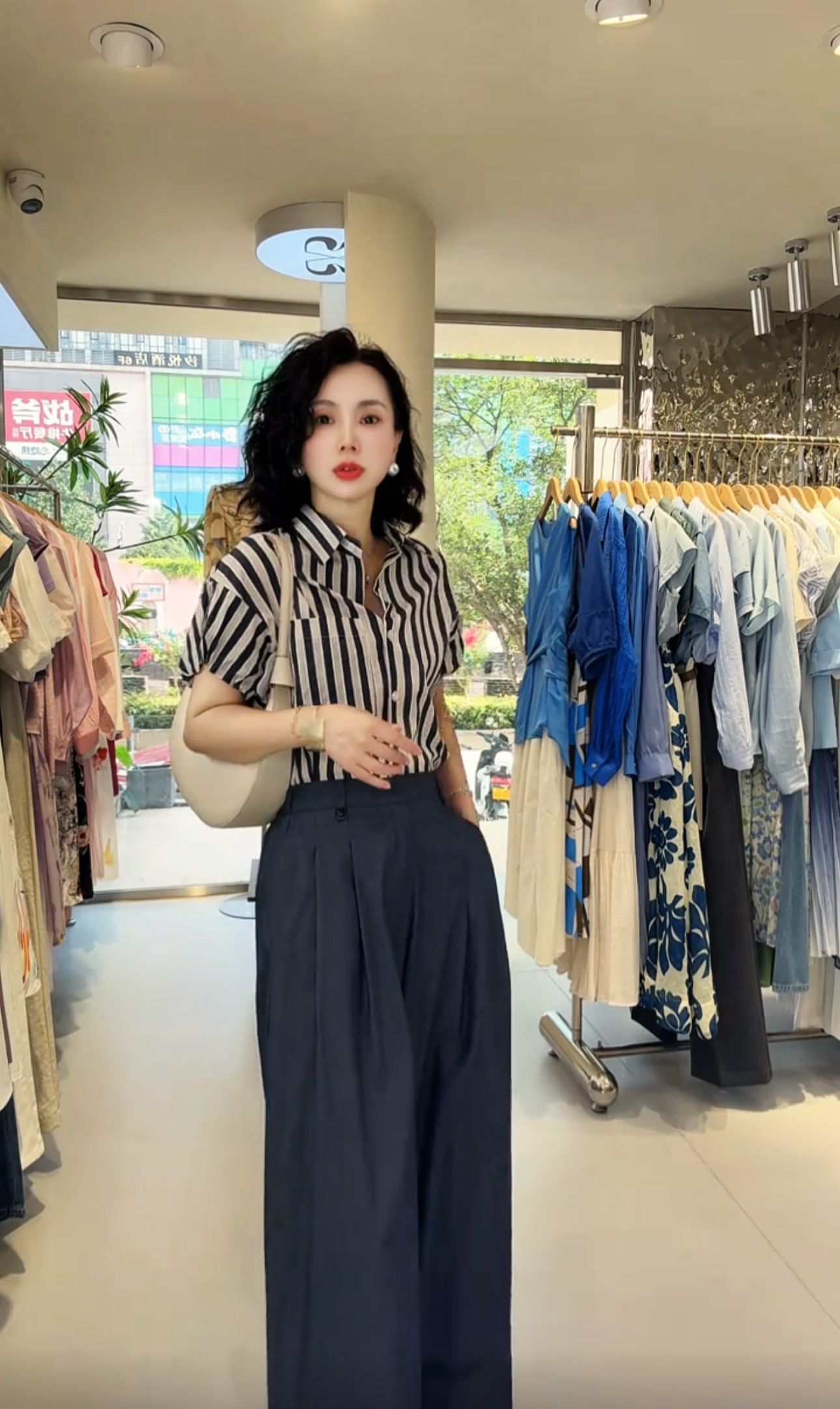 416*拼接设计感高腰九分休闲阔腿裤