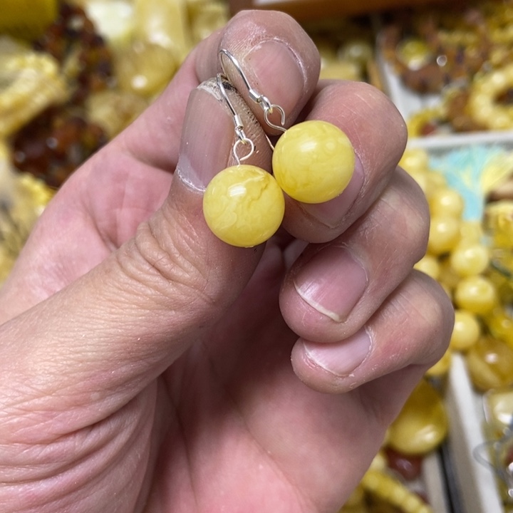 蜜蜡银S925镶嵌裸石耳坠