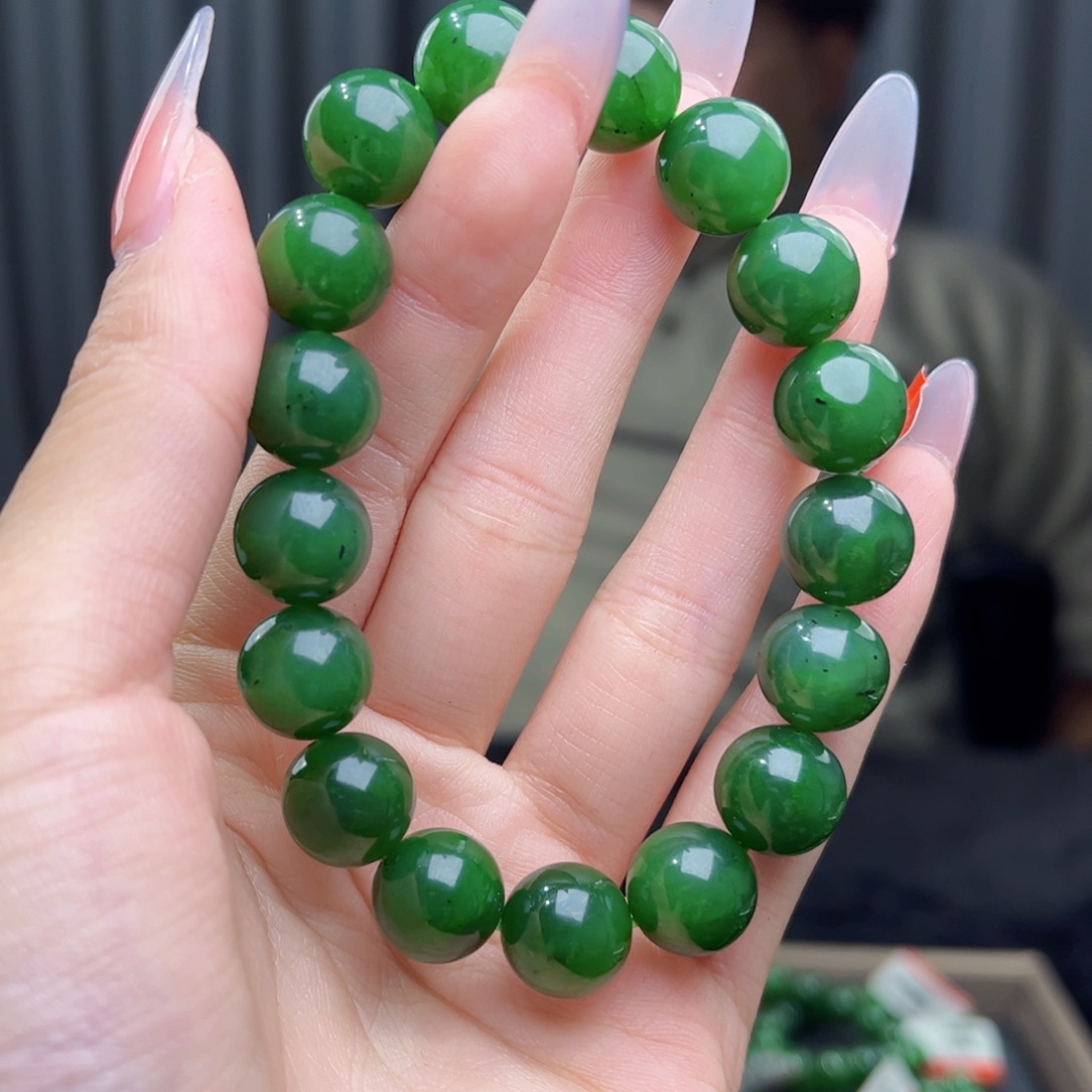 和田玉未镶嵌手链天然和田玉俄碧正阳绿12