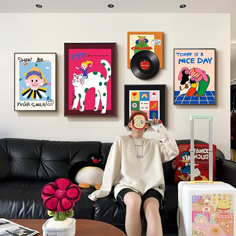 多巴胺风格卡通现代客厅墙及房卧室床头卧室床头客厅背景墙挂画