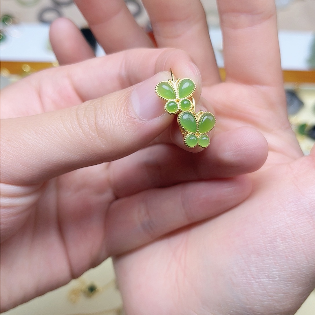 和田玉银S925镶嵌耳钉06