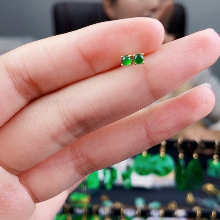 翡翠耳饰银S925镶嵌饰品