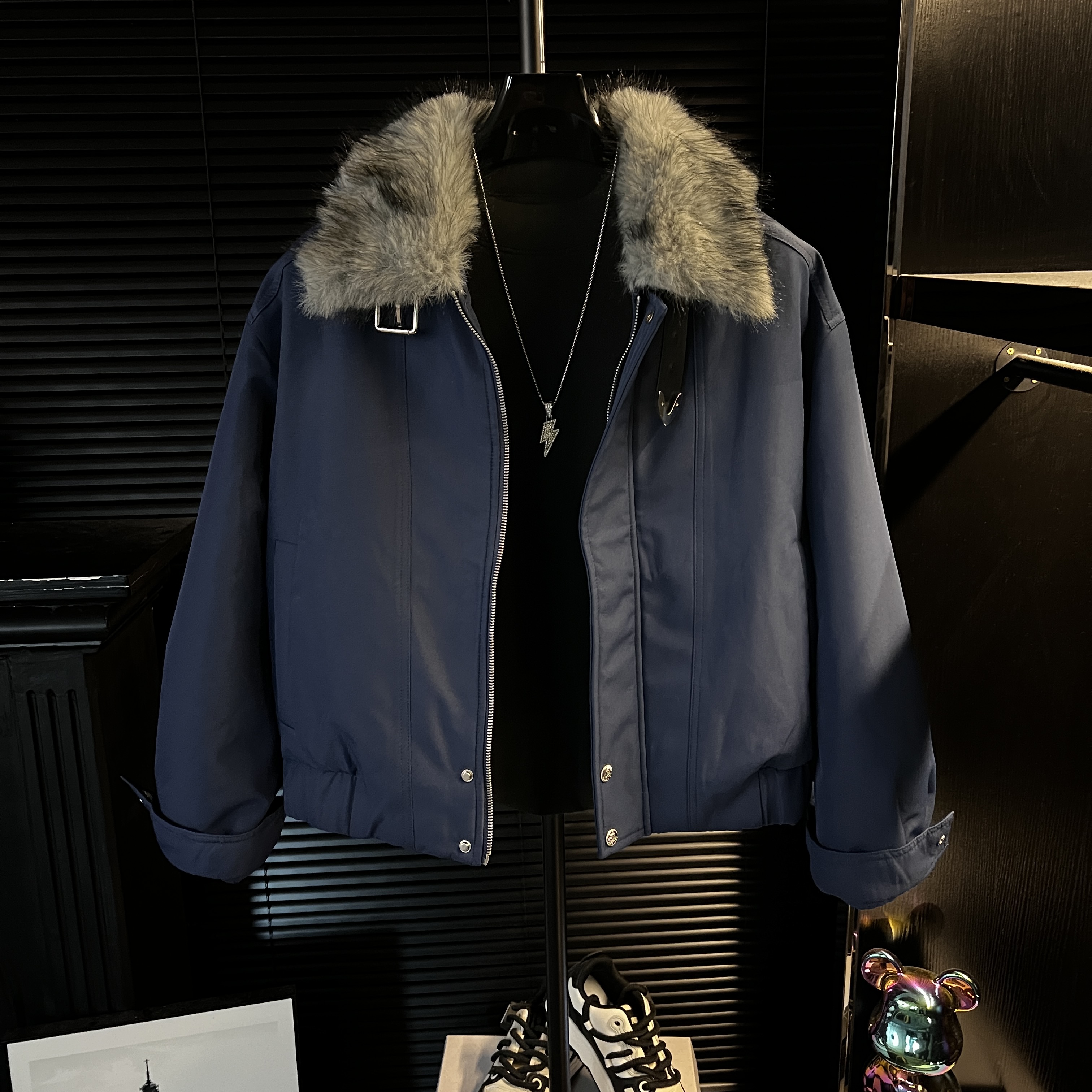 JX-秋冬季毛领防风男士短款休闲时尚保暖外套 