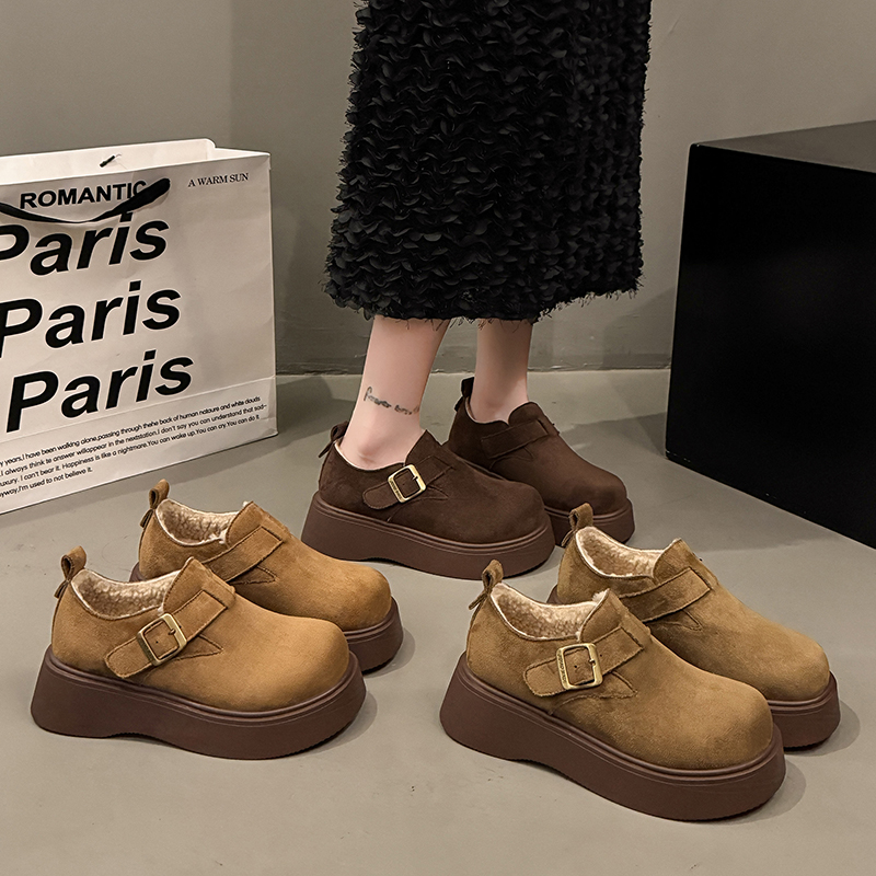 厚底加绒全包勃肯鞋女鞋2025冬季新款一脚蹬雪地靴毛绒棉鞋乐福鞋