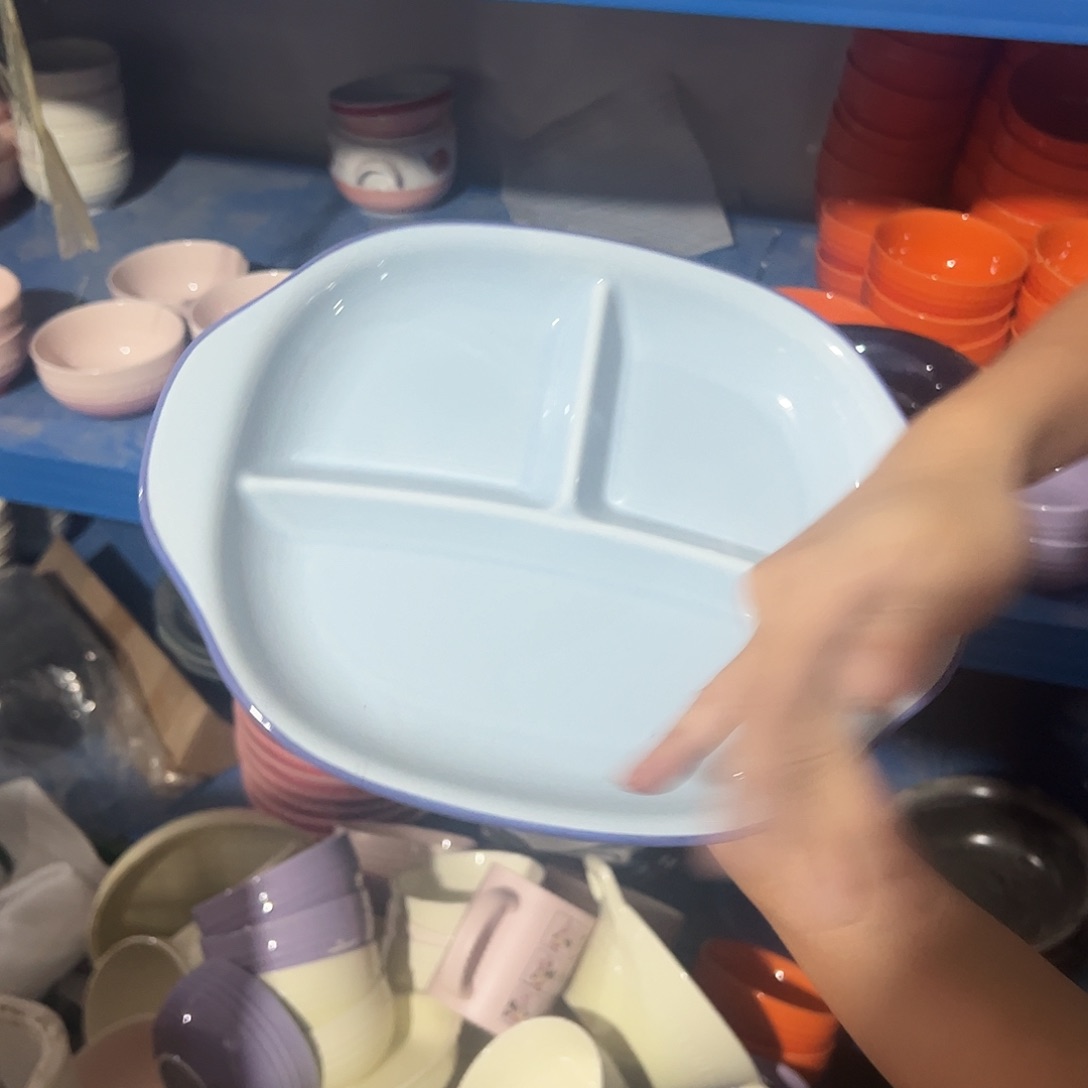 瓷片蓝边3格盘一个微瑕