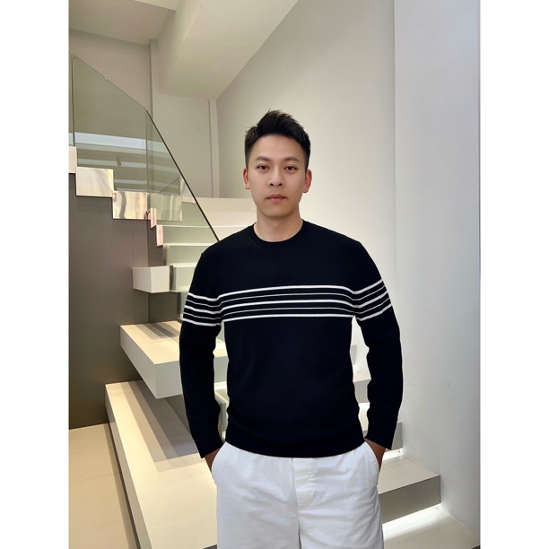 男士条纹针织衫毛衣圆领男士时尚长袖休闲秋冬