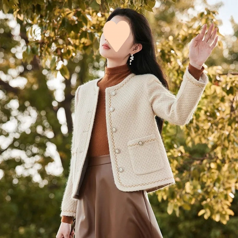 2025小香风毛呢外套显瘦百搭秋冬呢子外套名媛风法式小个子毛呢短