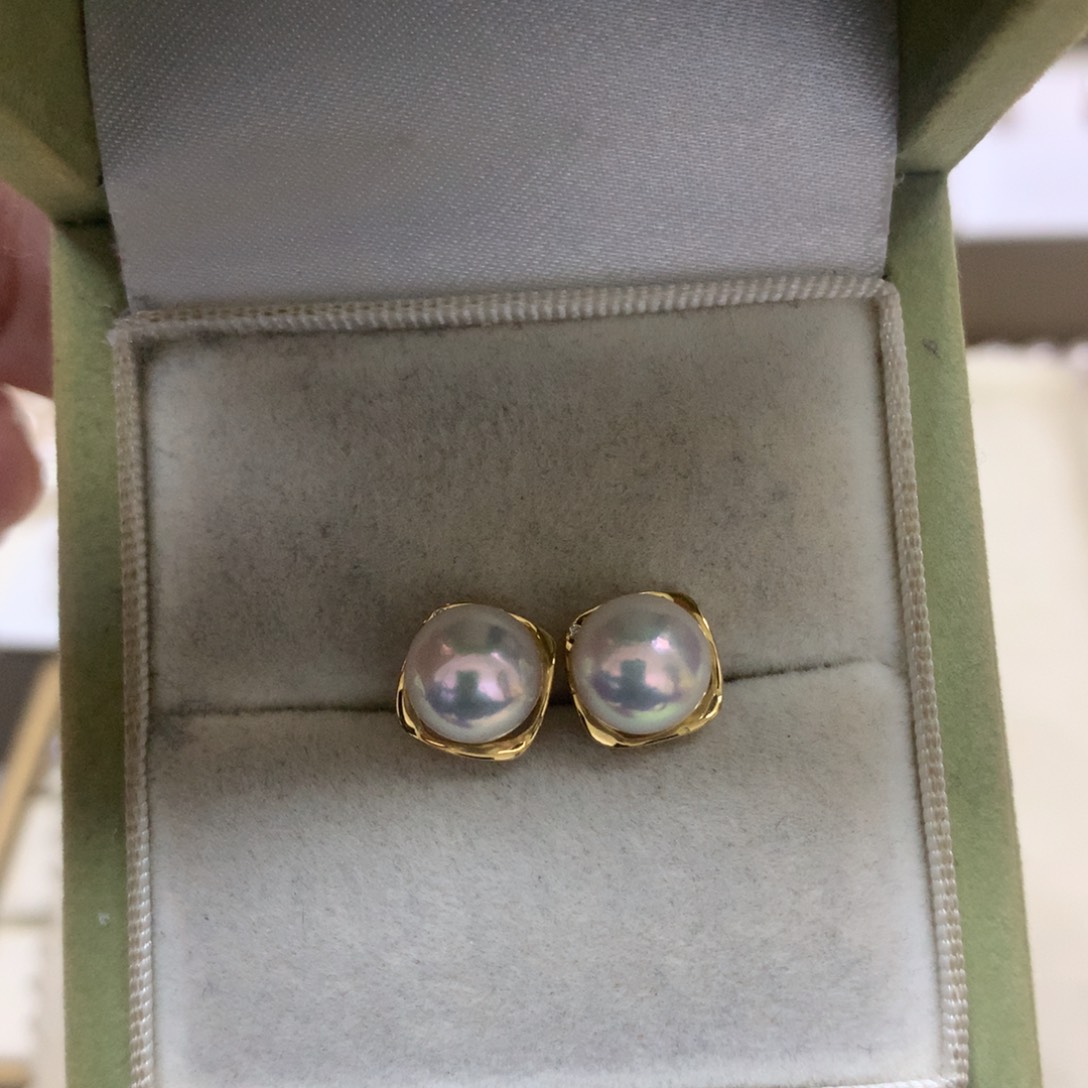 耳饰银S925镶嵌海水珍珠8-8.5akoya耳钉