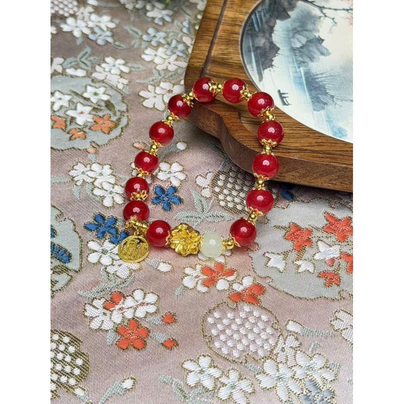 合金琉璃手链 合金琉璃手链 DG1180-红珠福牌莲花手串