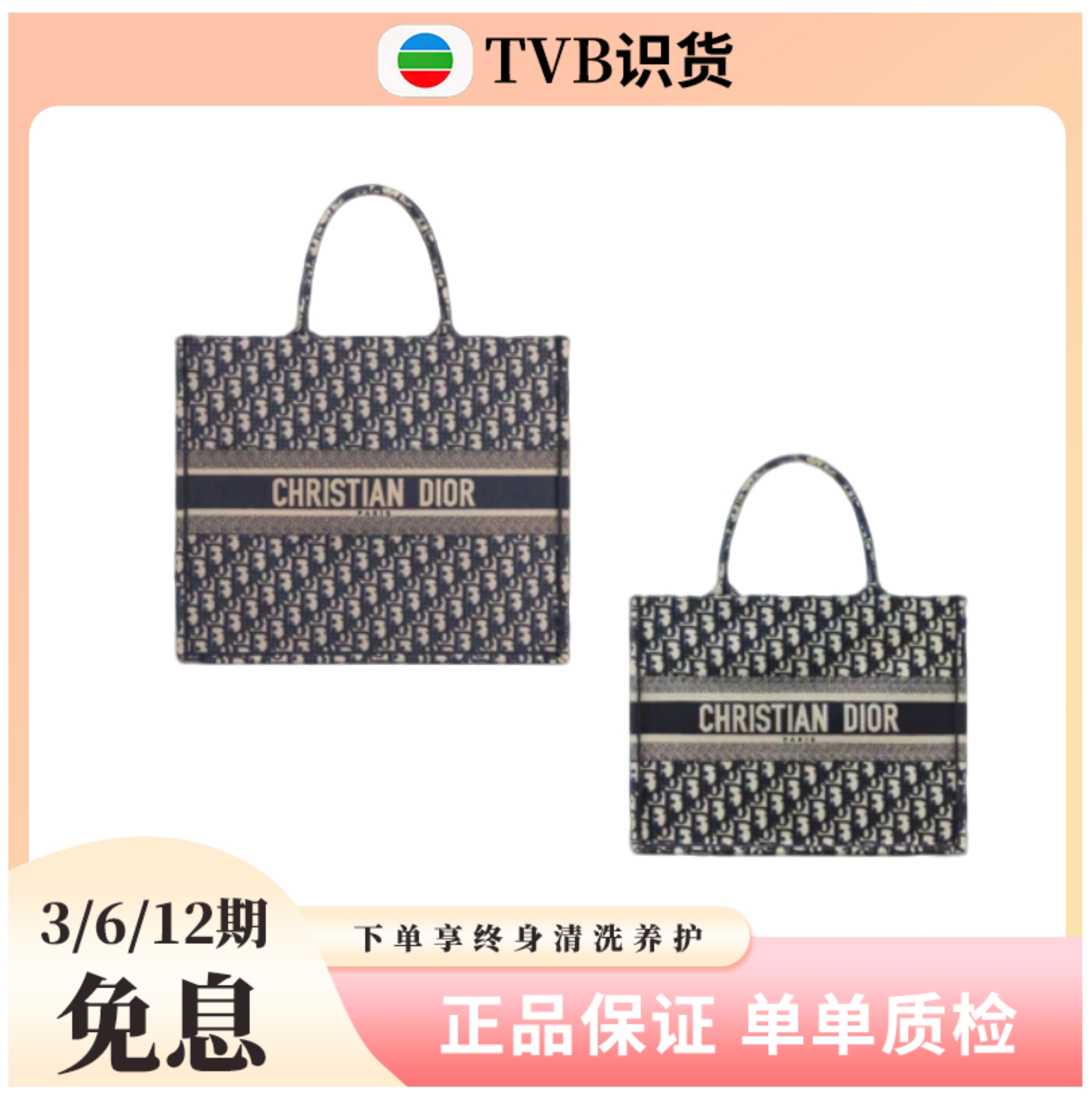 99新 DIOR/迪奥 【TVB识货】老花满印刺绣托特包中号/大号