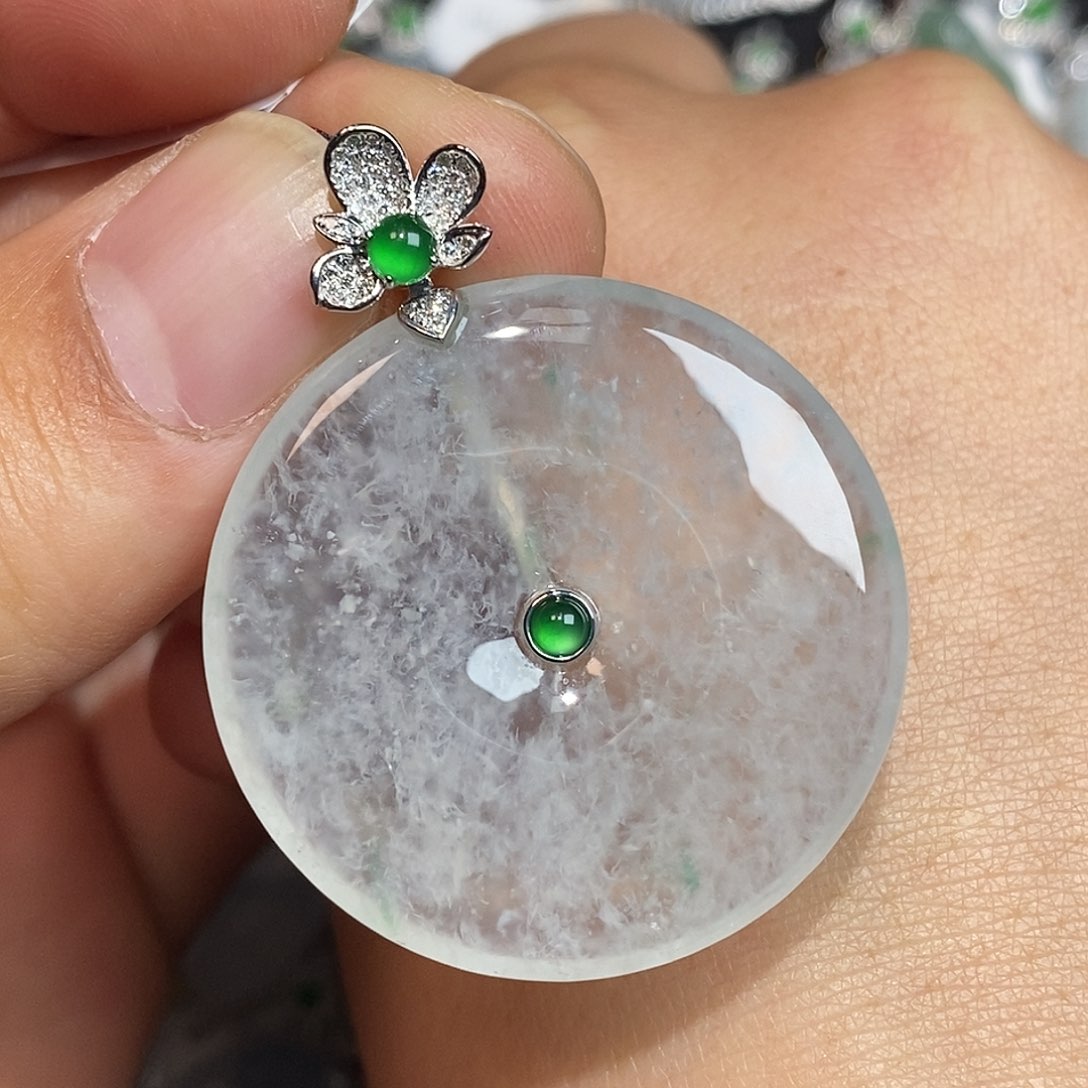 翡翠颈饰18K金镶嵌平安