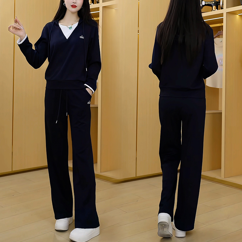 2025年新款假两件卫衣套装女秋时尚女装跑步休闲运动服长袖两件套