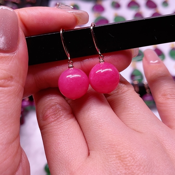 红宝石蔷薇耳坠卡14银S925镶嵌