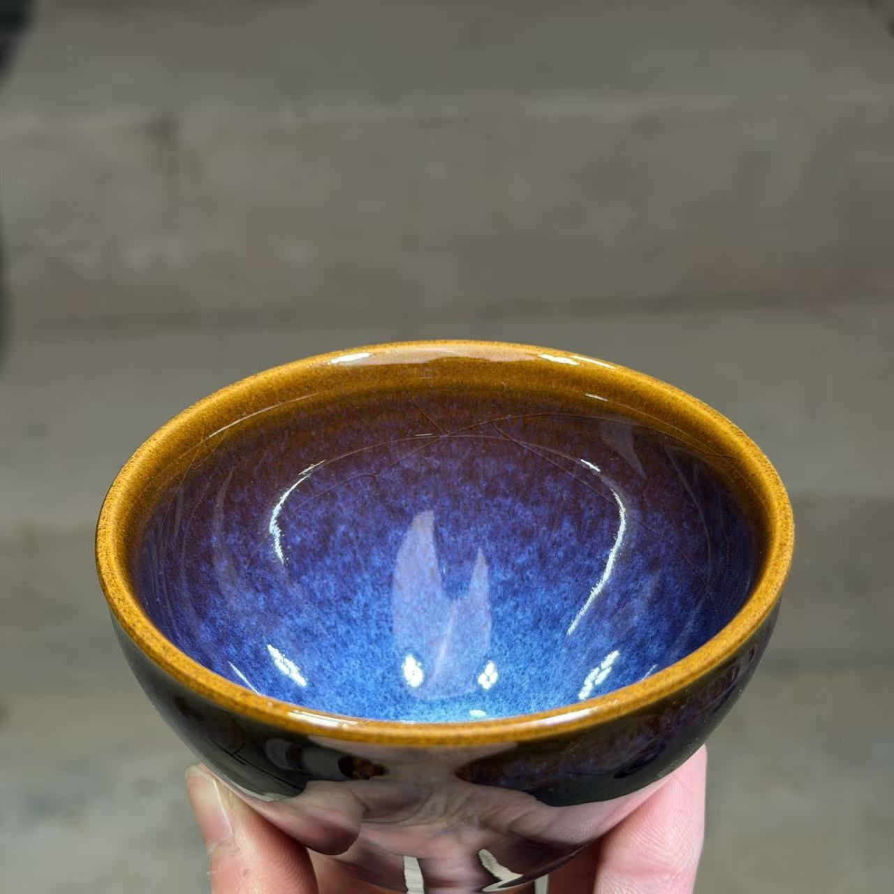 建窑建盏 星瀚回蓝 半釉 茶盏主人杯 电烧