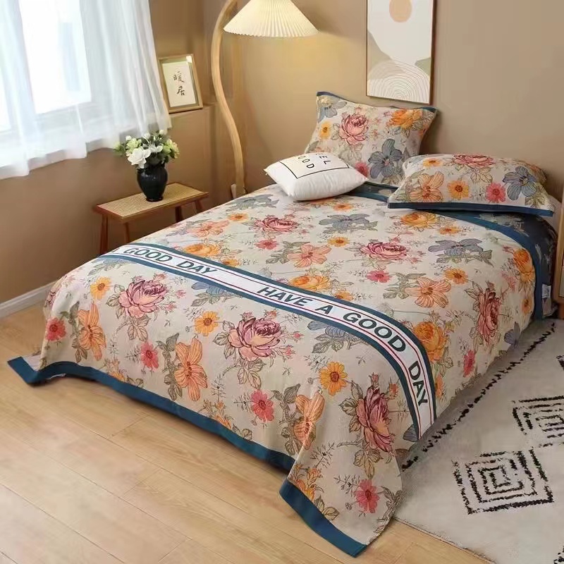 【清仓尾货处理】床单式大床夹棉三层四季防滑床单植物花卉床单中式