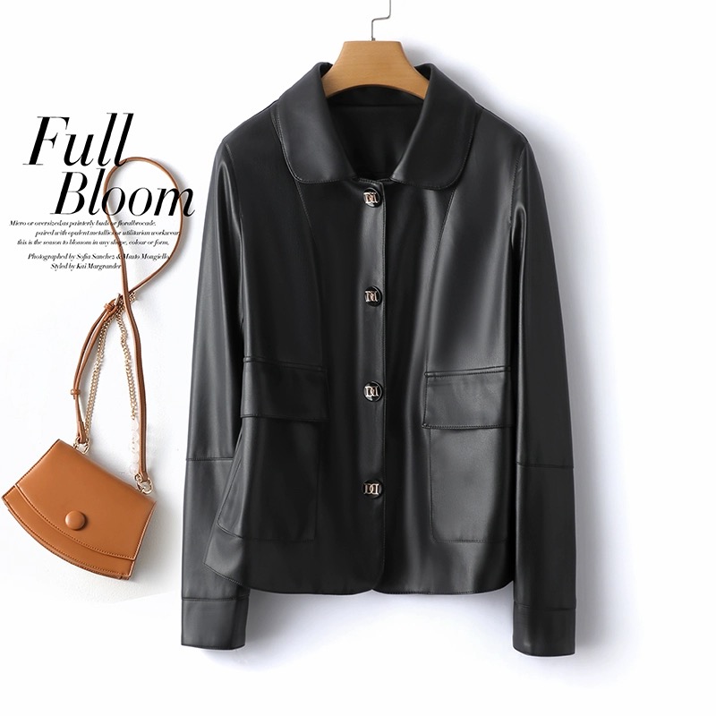 海宁真纯皮衣女短款皮夹克修身小外套皮衣MGYY-835