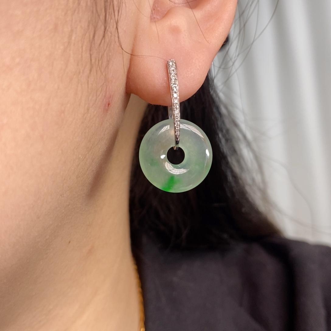 翡翠耳饰18K金镶嵌甜甜圈耳饰 一对发货