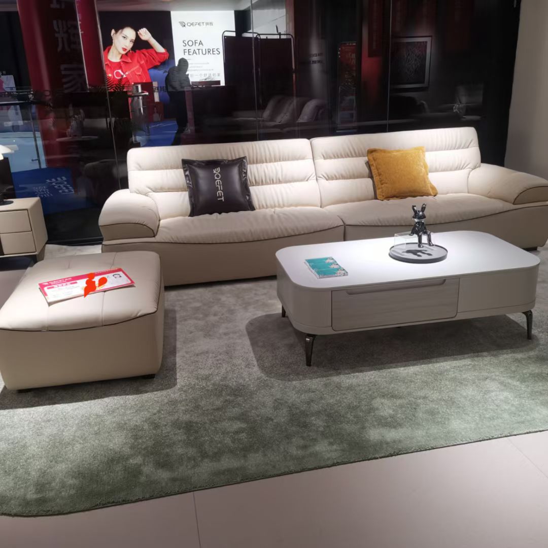 软轻奢平纹北欧皮艺沙发别墅皮沙发艺术图案意式简约