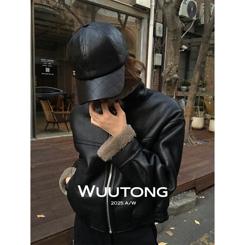WuuTong【大都会】冬季拼接翻领毛领短外套加绒老钱感外套25T244