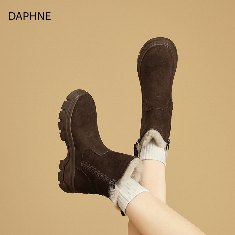 达芙妮短筒棉靴女2025冬季爆款加绒加厚保暖马丁靴复古休闲雪地靴