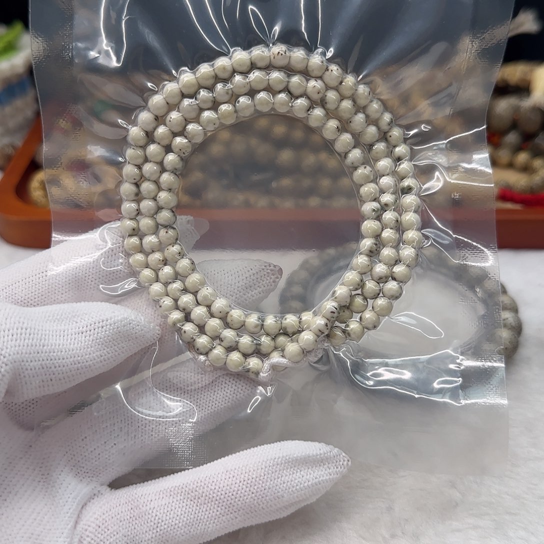 A***子星月菩提手串石玉圆珠5同枝108带月留白