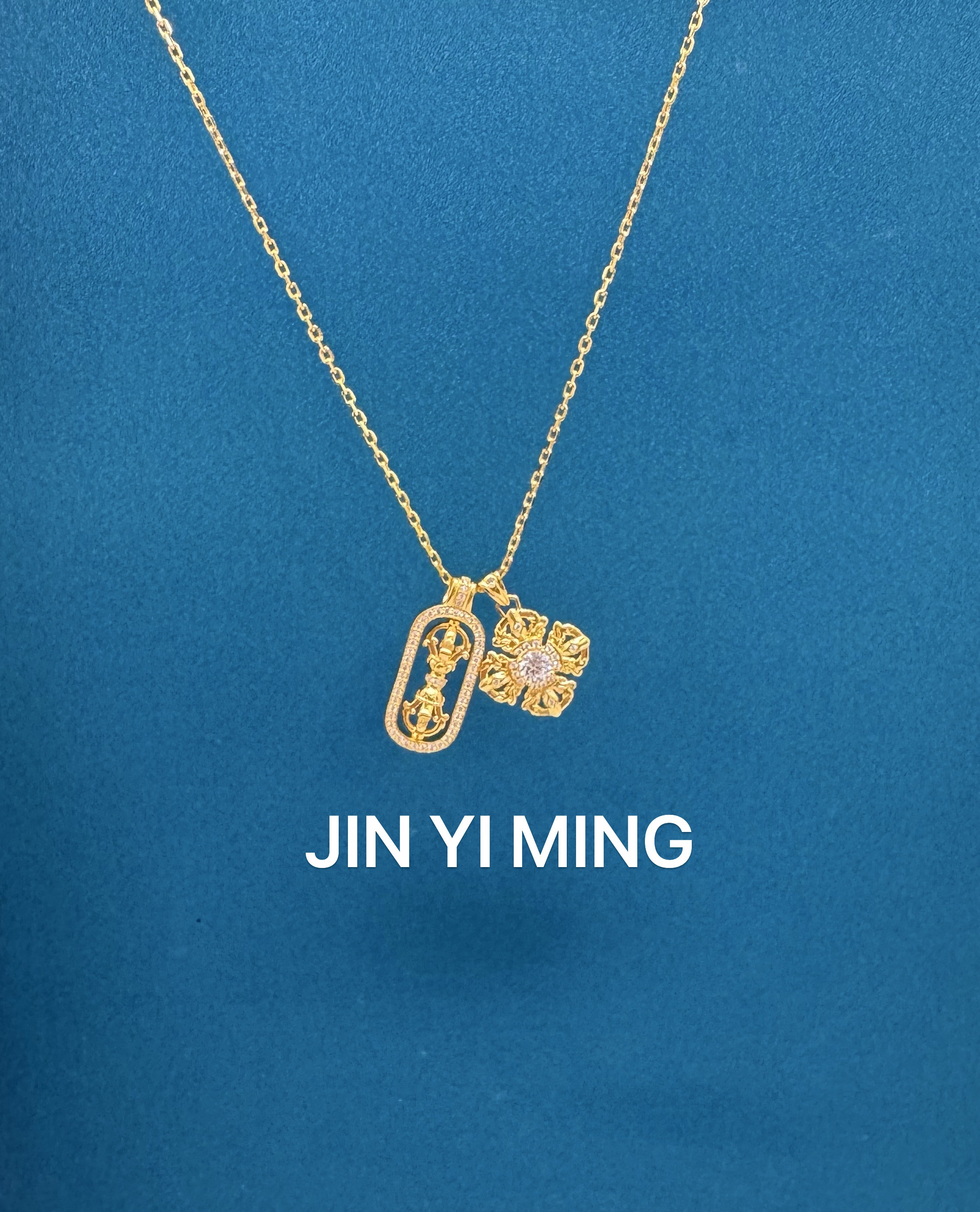 坠链均足银莫桑石 JIN YI MING 足银999镶嵌金刚杵项链气质