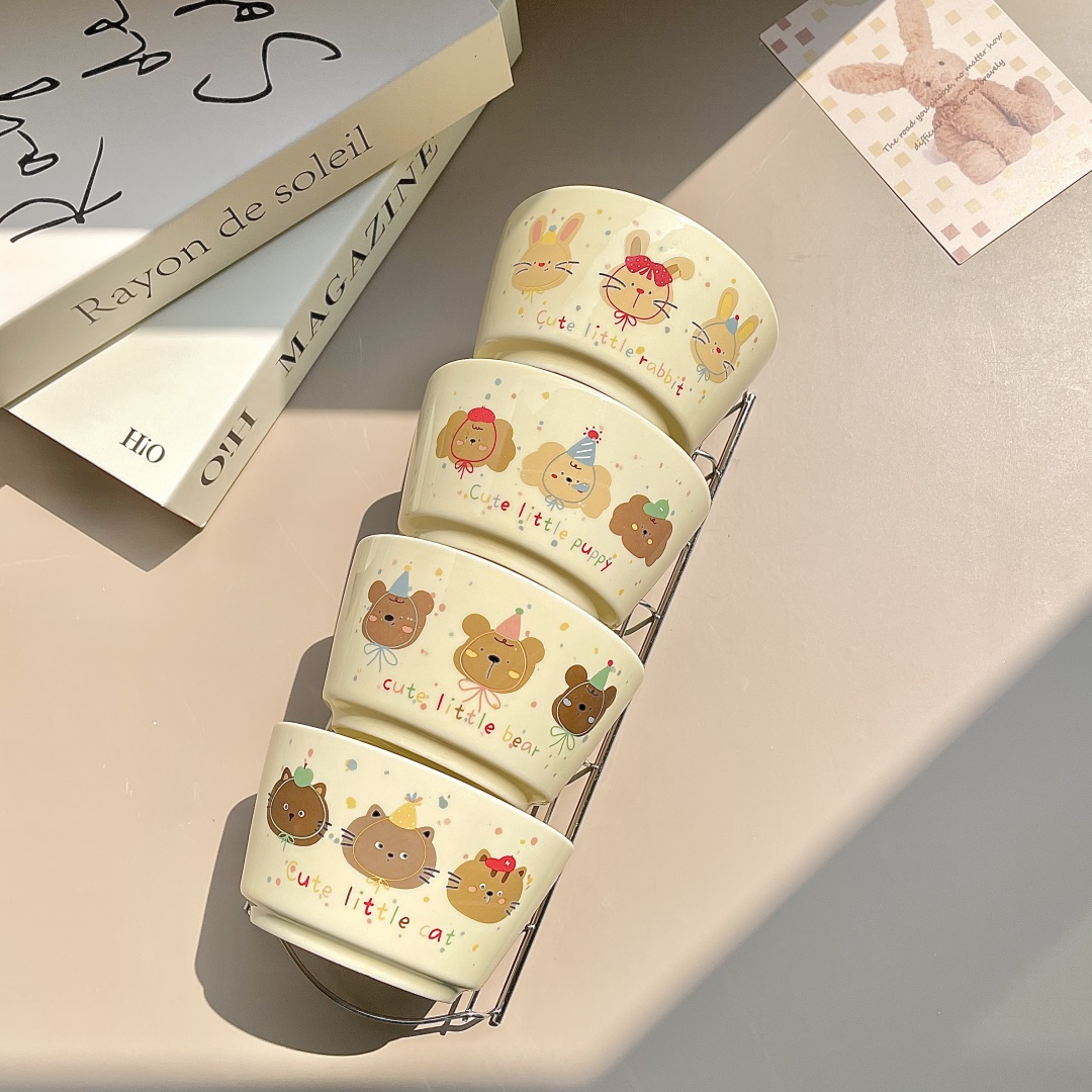 卡通奶油动物ins风餐具高颜值可爱宿舍家用餐具陶瓷碗家用饭碗