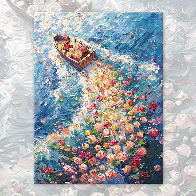数字油画diy手工数字油彩画治愈手工简约玫瑰花卉装饰画落日玫瑰