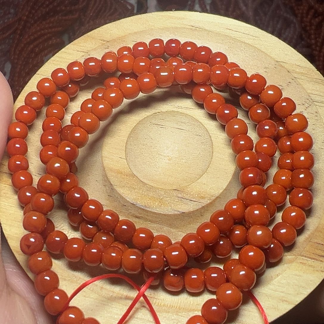 南红玛瑙未镶嵌手链老邢卡6 多圈满色满肉