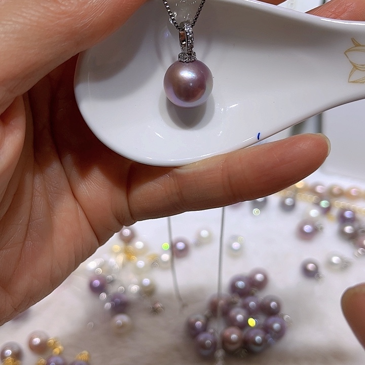 淡水珍珠紫珠银色奶嘴扣银S925镶嵌